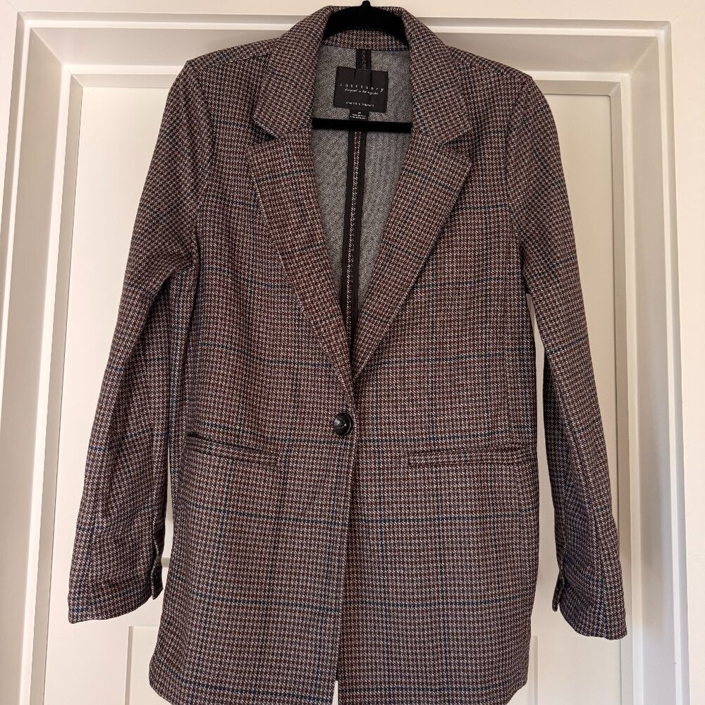 Sanctuary Blazer Brown with Navy Stripe Houndstooth Womens Jacket Medium